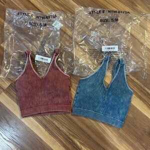 New Padded Stetchy Ribbed Stylish Women's Crop Tops Dark Rust S/M